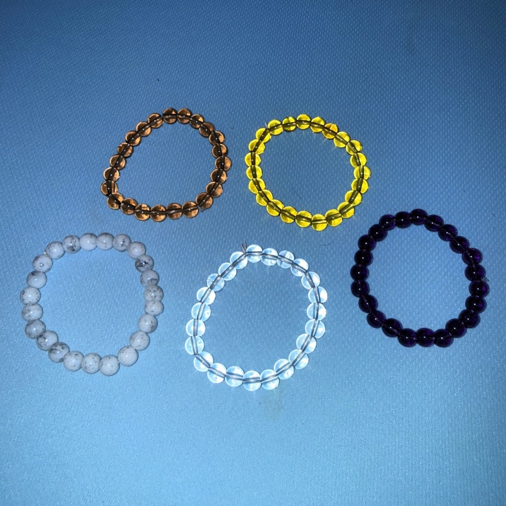 Beaded Stretch Bracelet Set Women OS NEW Mixed Stone Glass 5pc Bundle